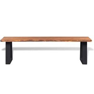 vidaXL Solid Acacia Wood with an Oil Finish and Metal Legs Live Edge Bench 63"