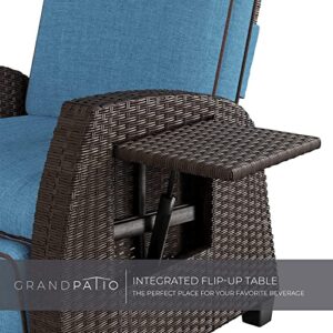 Grand patio Outdoor Furniture with Fire Pit Table Recliner Wicker Chairs 3 Pieces Reclining Chair for Patio Garden Backyard, Peacock Blue