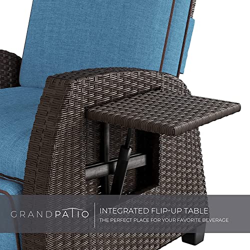 Grand patio Outdoor Furniture with Fire Pit Table Recliner Wicker Chairs 3 Pieces Reclining Chair for Patio Garden Backyard, Peacock Blue