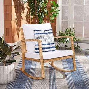 safavieh outdoor collection daire natural/white cushion rocking chair pat7721d