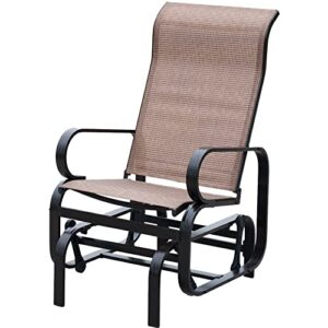 patiopost outdoor porch glider patio swing rocking lounge chair with powder coated sturdy aluminum frame support for outdoor backyard,beside pool,lawn, textilene, brown