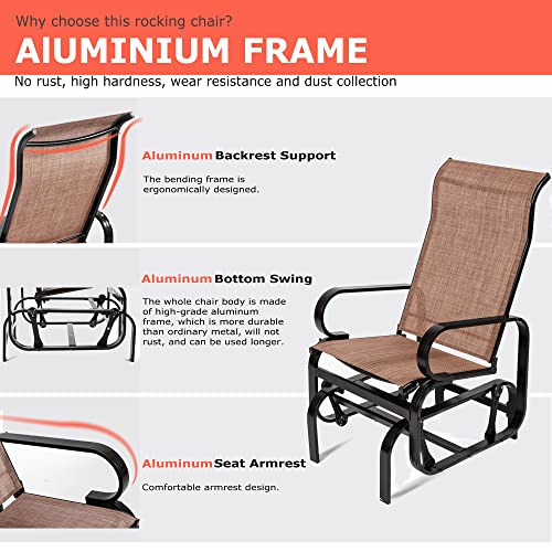 PatioPost Outdoor Porch Glider Patio Swing Rocking Lounge Chair with Powder Coated Sturdy Aluminum Frame Support for Outdoor Backyard,Beside Pool,Lawn, Textilene, Brown