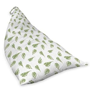 Ambesonne Botanical Lounger Chair Bag, Hand Drawn Philodendron Leaves Images in Repeating Design Monochrome Art, High Capacity Storage with Handle Container, Lounger Size, Olive Green White