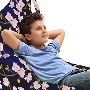 Ambesonne Flowers Lounger Chair Bag, Blooming Sakura Japanese Cherry Blossom Tree Romantic Nature, High Capacity Storage with Handle Container, Lounger Size, Rose Yellow Green and Indigo