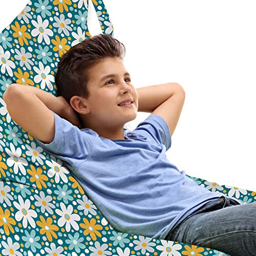 Ambesonne Spring Lounger Chair Bag, Gardening Petals Daisy Flowers Field Chamomile Bouquets Blossoms Motif, High Capacity Storage with Handle Container, Lounger Size, Teal Pale Blue Orange