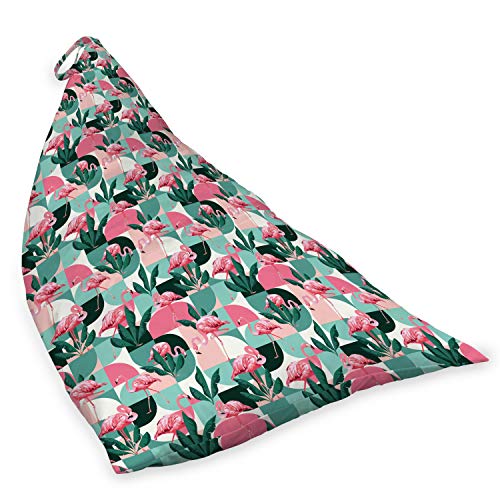 Ambesonne Flamingo Lounger Chair Bag, Exotic Beach Birds Fan Palm Leaves on Geometric Circles Modern Tropical Art, High Capacity Storage with Handle Container, Lounger Size, Turquoise Pink