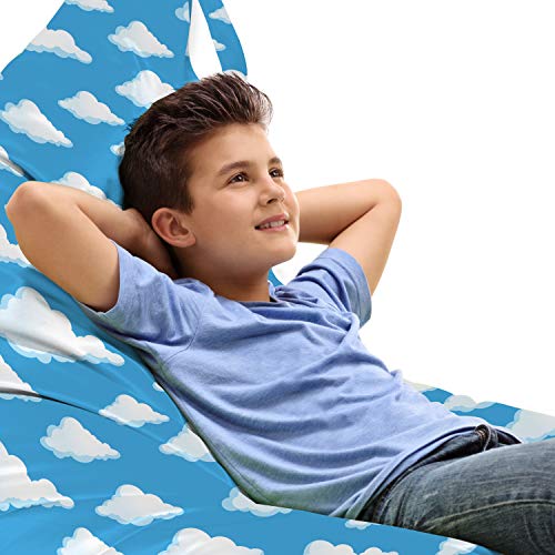 Ambesonne Sky Lounger Chair Bag, Monochrome Simplistic Design Repeating Pattern of Fluffy Clouds Cumulus Motif, High Capacity Storage with Handle Container, Lounger Size, Azure Blue and White