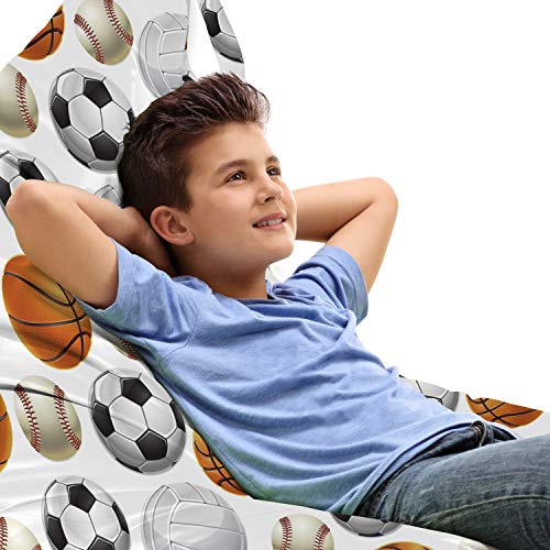 Ambesonne Sports Lounger Chair Bag, Football and Volleyball Pattern Competition Theme Physical Activities Design, High Capacity Storage with Handle Container, Lounger Size, Orange Cream Black