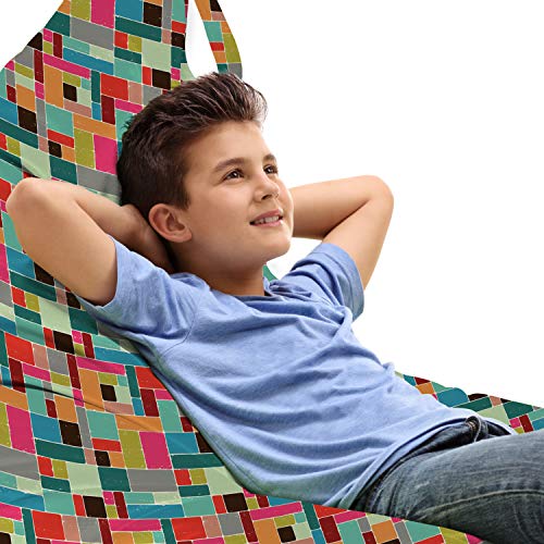 Ambesonne Colorful Lounger Chair Bag, Contemporary Geometric Square Tiled Grunge Vintage Rectangular Illustration, High Capacity Storage with Handle Container, Lounger Size, Multicolor