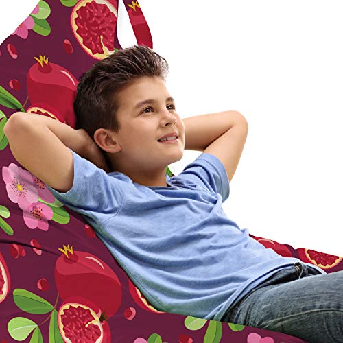 Ambesonne Fruits Lounger Chair Bag, Natural Themed Continuous Pattern of Pomegranate Slices Flowers and Leaves, High Capacity Storage with Handle Container, Lounger Size, Pink and Multicolor