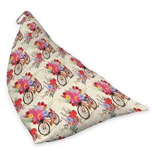 Ambesonne Spring Lounger Chair Bag, Botanical Elements Like Fruits and Various Flowers Bouquet Along Bicycle Pattern, High Capacity Storage with Handle Container, Lounger Size, Multicolor