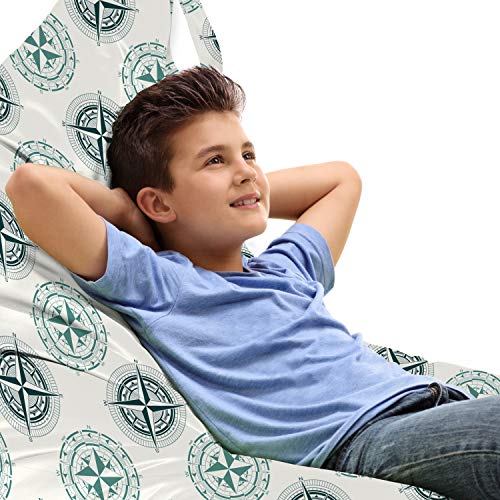 Ambesonne Nautical Lounger Chair Bag, Windrose Circles Ship Yacht Navigation Adventure in Sailing Theme, High Capacity Storage with Handle Container, Lounger Size, Jade Green Off White Teal