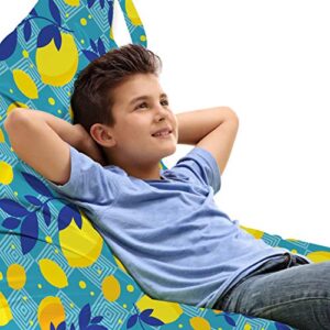 ambesonne fruit lounger chair bag, lemons and leaves pattern in cartoon style on background geometric shapes, high capacity storage with handle container, lounger size, yellow and multicolor
