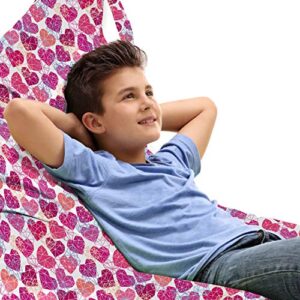 ambesonne valentine’s day lounger chair bag, hearts in geometric polygonal design romantic modern pattern, high capacity storage with handle container, lounger size, pink fuchsia and salmon
