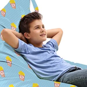ambesonne cartoon lounger chair bag, movie night theme pop corn motifs on polka dots background nostalgic, high capacity storage with handle container, lounger size, mustard and pale blue