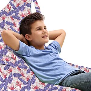 ambesonne tropical lounger chair bag, exotic banana leaves and bird of paradise blossoms hawaiian pattern, high capacity storage with handle container, lounger size, raspberry and blue violet