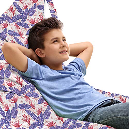 Ambesonne Tropical Lounger Chair Bag, Exotic Banana Leaves and Bird of Paradise Blossoms Hawaiian Pattern, High Capacity Storage with Handle Container, Lounger Size, Raspberry and Blue Violet