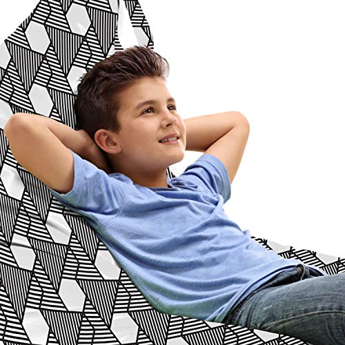 Ambesonne Art Deco Lounger Chair Bag, Bohemian Monochrome Triangles and Hexagons Geometric Modern Design, High Capacity Storage with Handle Container, Lounger Size, Charcoal Grey and White