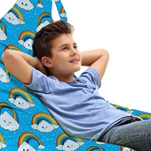 ambesonne childish lounger chair bag, sky view happy clouds and rainbows pattern in cartoon style on sea background, high capacity storage with handle container, lounger size, multicolor