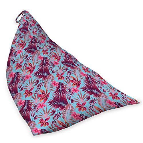 Ambesonne Summer Lounger Chair Bag, Hawaiian Art Jungle Blossoms Hibiscus Tropical Palm Leaves Aloha, High Capacity Storage with Handle Container, Lounger Size, Dark Magenta and Sky Blue