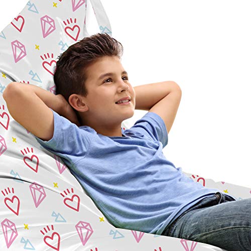 Ambesonne Romantic Lounger Chair Bag, Abstract Diamond Forms Hearts and Triangles Girls Retro Love Triangle, High Capacity Storage with Handle Container, Lounger Size, Pink Dark Coral White