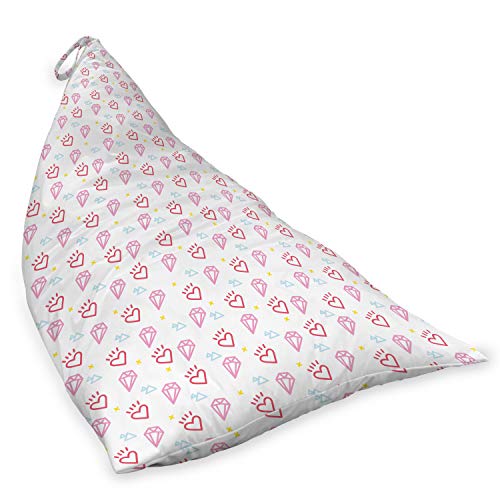 Ambesonne Romantic Lounger Chair Bag, Abstract Diamond Forms Hearts and Triangles Girls Retro Love Triangle, High Capacity Storage with Handle Container, Lounger Size, Pink Dark Coral White