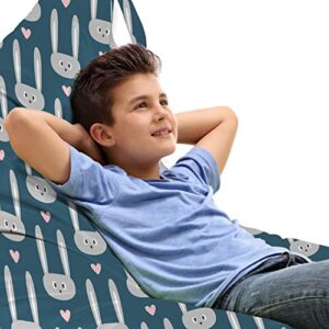 ambesonne childish lounger chair bag, funny rabbit faces and hearts girly easter bunnies grumpy joyful, high capacity storage with handle container, lounger size, dark teal pale grey and rose