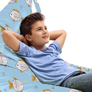 ambesonne cartoon lounger chair bag, childish fishes swimming underwater stars pastel colors print, high capacity storage with handle container, lounger size, sky blue and pale coffee