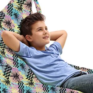 ambesonne summer lounger chair bag, retro memphis style pop art zigzags tropical leaves design modern art, high capacity storage with handle container, lounger size, charcoal grey multicolor