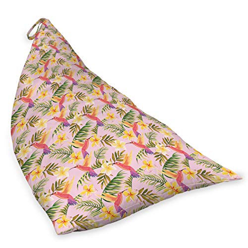 Ambesonne Hummingbird Lounger Chair Bag, Botanical Hawaiian Spring Exotic Related Various Leaves Flowers Birds, High Capacity Storage with Handle Container, Lounger Size, Pale Pink Multicolor