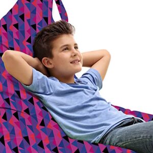 ambesonne geometric lounger chair bag, triangles pattern along vertical stripes modern abstract design, high capacity storage with handle container, lounger size, hot pink and blue violet