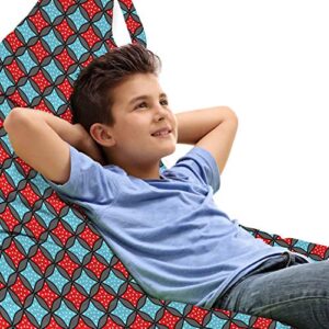 ambesonne geometrical lounger chair bag, abstract concept red and blue dotted stars ornaments in repeating style, high capacity storage with handle container, lounger size, multicolor