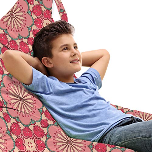 Ambesonne Pink Lounger Chair Bag, Artwork of Inspired Theme Ethnic Elements in Oriental Style Floral Composition, High Capacity Storage with Handle Container, Lounger Size, Coral