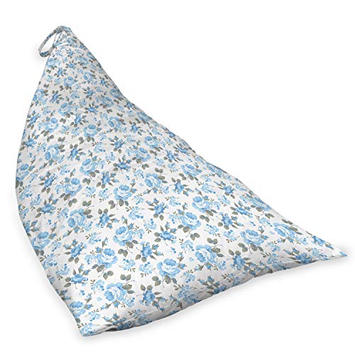 Ambesonne Rose Lounger Chair Bag, Pastel Floral Blossom Petal Buds Fragrance Bouquets Folk Essence Pattern, High Capacity Storage with Handle Container, Lounger Size, Pale Azure Blue White