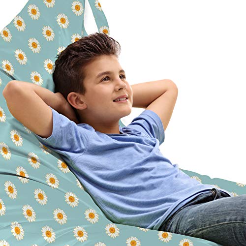 Lunarable Retro Lounger Chair Bag, Rustic Camomile Daisy Wildflower Leaf Pattern Retro Springtime Illustration, High Capacity Storage with Handle Container, Lounger Size, Pale Blue and Orange