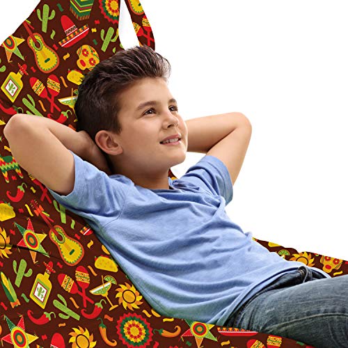 Lunarable Cinco de Mayo Lounger Chair Bag, Pattern with Traditional Food Sombrero and Dia de Los Muertos Skull, High Capacity Storage with Handle Container, Lounger Size, Multicolor