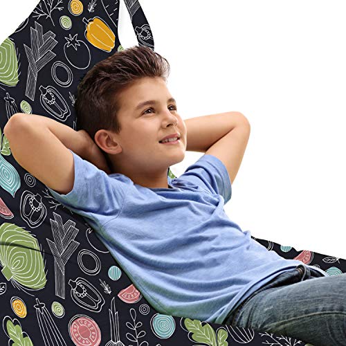 Lunarable Vegetable Lounger Chair Bag, Line Art Style Food Pattern with Pepper Tomato Radish Lettuce, High Capacity Storage with Handle Container, Lounger Size, Charcoal Grey and Multicolor