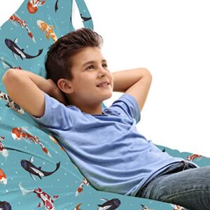 lunarable east blue lounger chair bag, repetitive koi fish japanese determination pattern, high capacity storage with handle container, lounger size, salmon deep sky blue