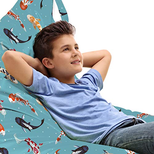 Lunarable East Blue Lounger Chair Bag, Repetitive Koi Fish Japanese Determination Pattern, High Capacity Storage with Handle Container, Lounger Size, Salmon Deep Sky Blue