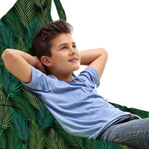 lunarable tropical lounger chair bag, exotic tree leaves palm monstera jungle rainforest in greenery tones, high capacity storage with handle container, lounger size, green and charcoal grey