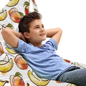 lunarable fruit lounger chair bag, hand drawn and watercolor inspired design of banana and peach motifs painted like, high capacity storage with handle container, lounger size, multicolor