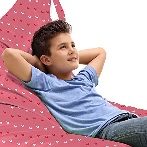 Lunarable Valentine's Day Lounger Chair Bag, Repeating Mini Heart Shapes Doodle Style Love Themed Scenery, High Capacity Storage with Handle Container, Lounger Size, Dark Coral Pink