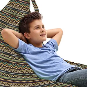 ambesonne african lounger chair bag, folkloric style geometric triangles funky folk bohemian stripes, high capacity storage with handle container, lounger size, pale coffee and jade green