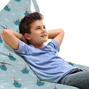 ambesonne nautical lounger chair bag, yachts boats sailing in the sea ocean waves along doodle style like clouds hearts, high capacity storage with handle container, lounger size, pale blue
