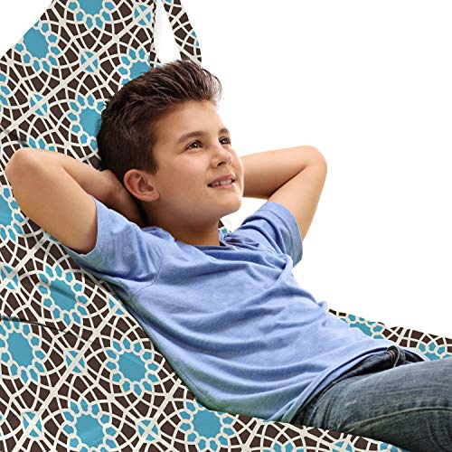 Ambesonne Ethnic Lounger Chair Bag, Traditional Mosaic Ottoman Effects Along Oriental Moroccan Symmetric Theme, High Capacity Storage with Handle Container, Lounger Size, Brown and Azure Blue