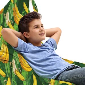 ambesonne exotic lounger chair bag, banana palm tree leaves rainforest fruits vitamin growth tropic design, high capacity storage with handle container, lounger size, earth yellow fern green