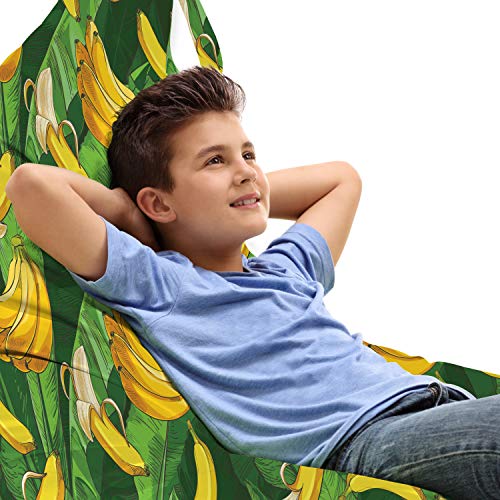 Ambesonne Exotic Lounger Chair Bag, Banana Palm Tree Leaves Rainforest Fruits Vitamin Growth Tropic Design, High Capacity Storage with Handle Container, Lounger Size, Earth Yellow Fern Green