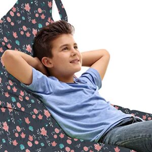 ambesonne flowers lounger chair bag, romantic buds bouquets and lilly branches gardening pastel motif pattern, high capacity storage with handle container, lounger size, coral grey turquoise