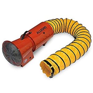 allegro industries – 9514-25 36″ x 13 58″ x 15″ 1275 cfm 13 hp 120 vac 3 a motor cold rolled steel electric axial blower with canister and 8″ x 25′ statically conductive duct orange