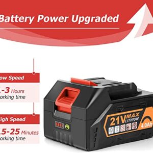 EKACO 320 CFM & 180 MPH Leaf Blower with 4.0Ah Battery and Charger + 21V 4.0Ah Li-ion Battery Packs